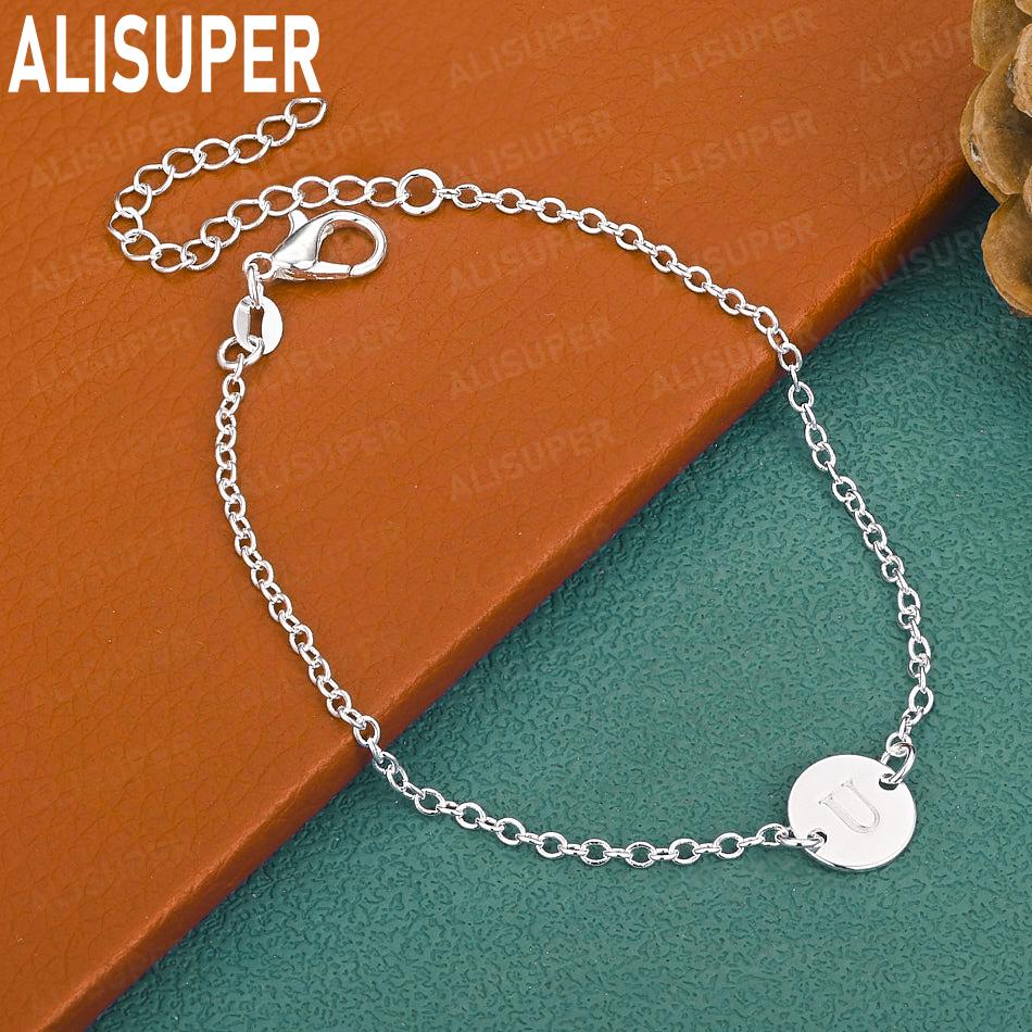 925 Sterling Silver 26-Letter Romantic Round Bracelet - Exquisite Gift Jewelry