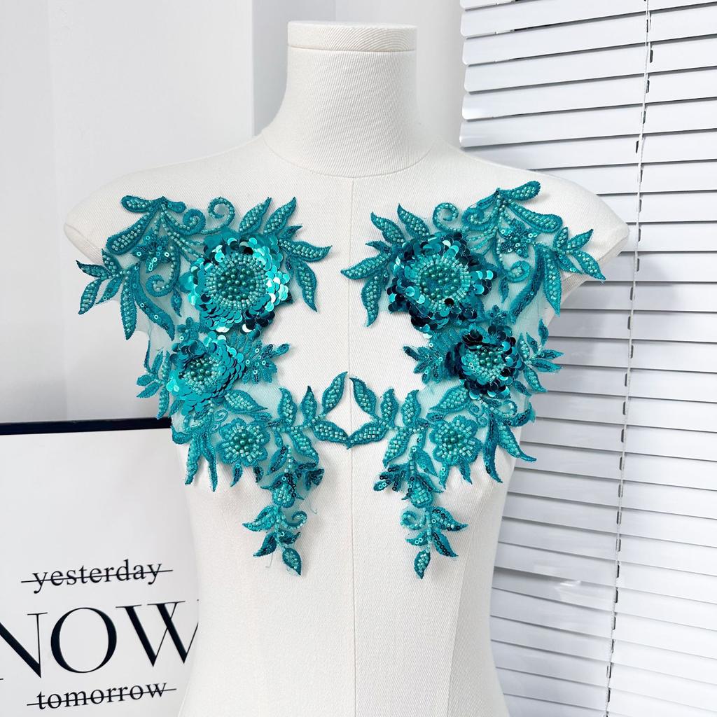 Mesh Solid Color Sequin Bead Embroidery Cloth Sticker Heavy Industry Embroidery Clothing Lace Accessories Diy Jewelry