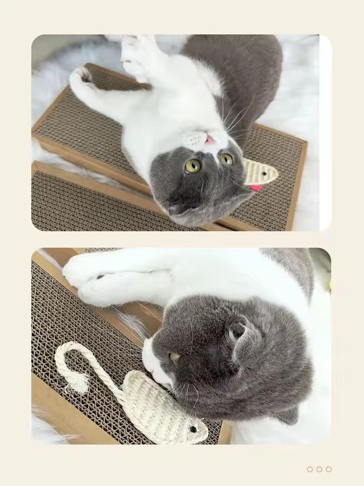 Sisal Corrugated Paper Cat Scratcher Rectangular Mouse Pattern Pet Claw Grinding Pad Kitten Self Play Toy For Indoor Household