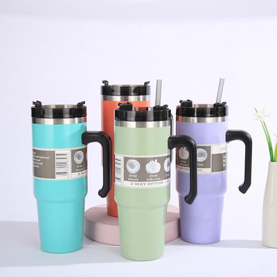 30oz Edelstahl-Vakuumisolierbecher mit Deckel Thermo-Kaffeebecher fürs Auto Reisebecher Großes Fassungsvermögen mit Griff Strohbecher