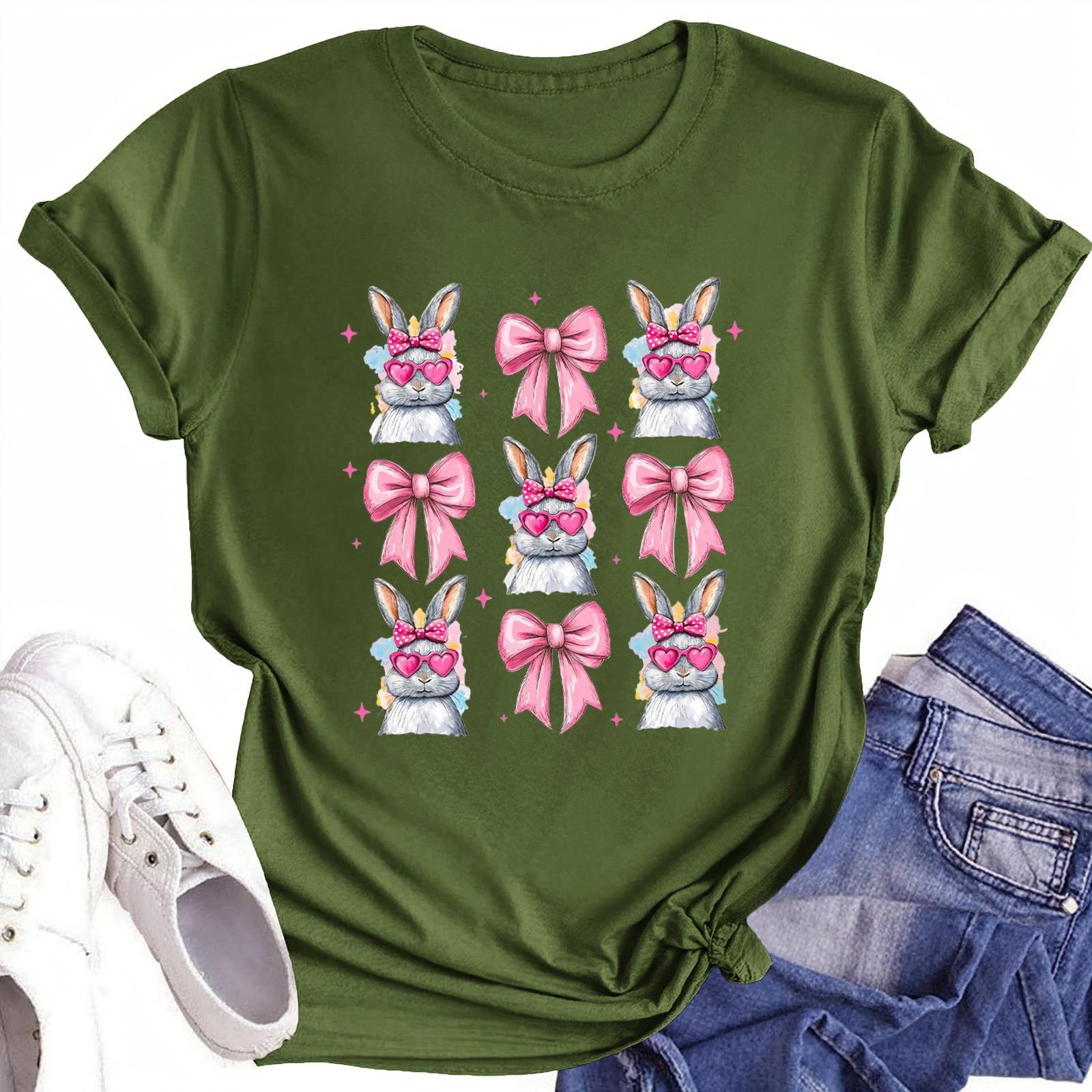 

Женская повседневная футболка с круглым вырезом и короткими рукавами с принтом L армия зеленый