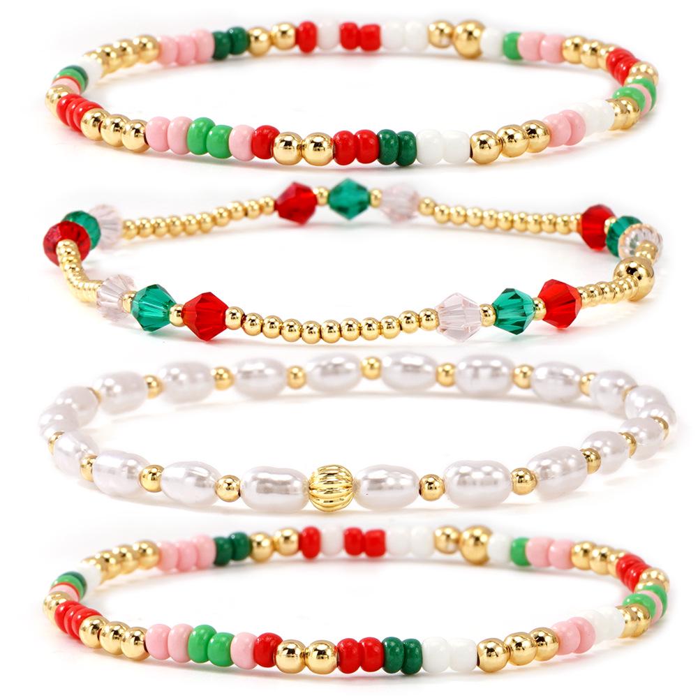 

Exquisite Cross-Border Christmas Bracelet Set: Diamond Crystal Beads & Rice-Shaped Imitation Pearls