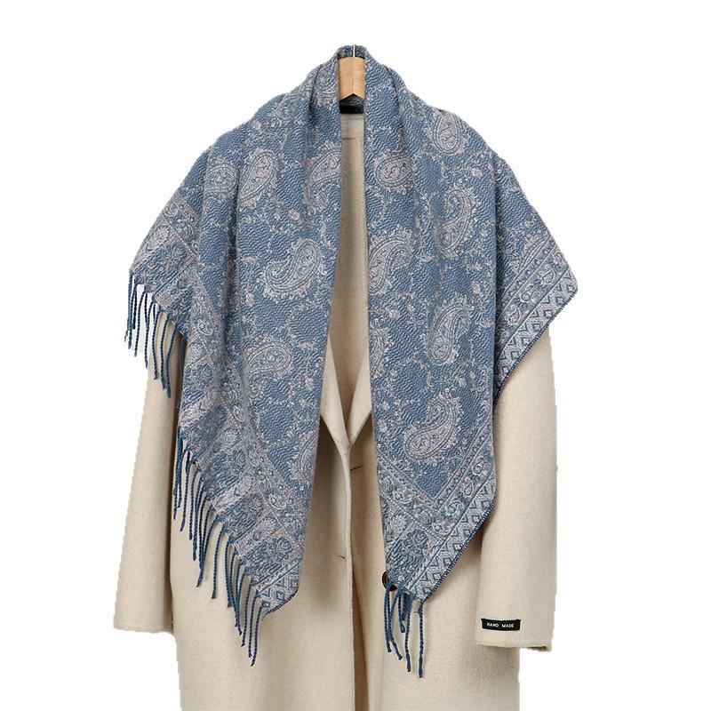 Ethnic Style Faux Cashmere Scarf Shawl With Tassels Lightweight All-Season Wrap Women