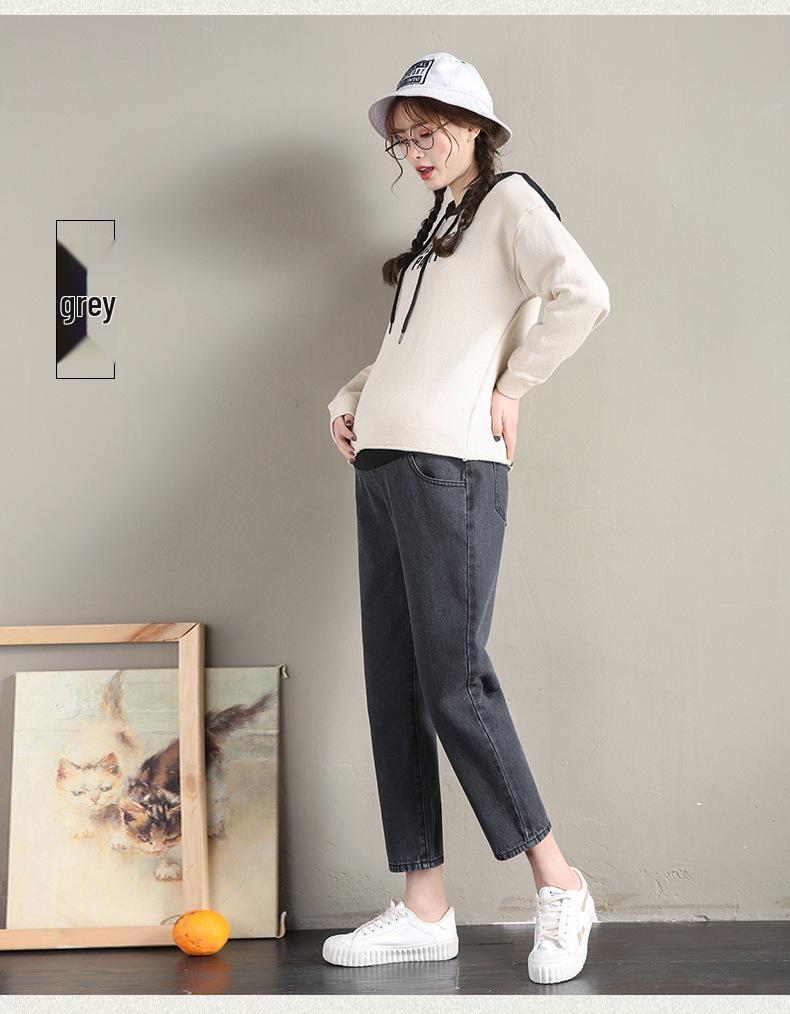 Maternity Stretch Straight-Leg Jeans: Loose Fit, Plus Size, Spring/Autumn Style