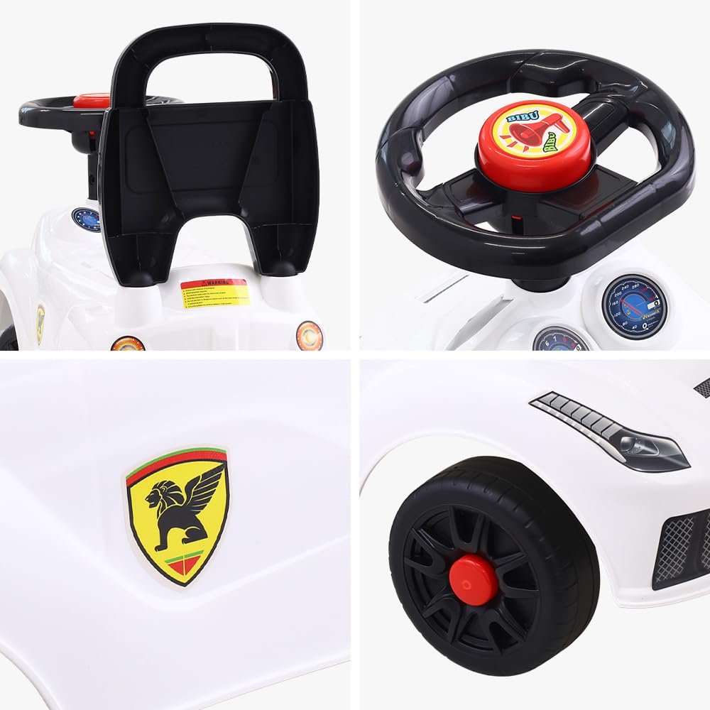 Seathestars Lightweight Comes with Push Bar Ride-on Toy, Kick-Off, Indoor/Outdoor, Kid's Ride-on Car, Foot-Pedal, Kick-Off, Type, (White)