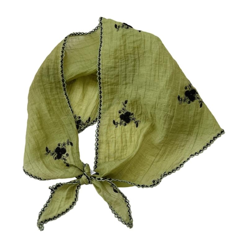 Elegant Embroidered Triangular Scarf Headwear Lightweight Silk Like Polyester Fabric Headscarf for Travel Daily Commute