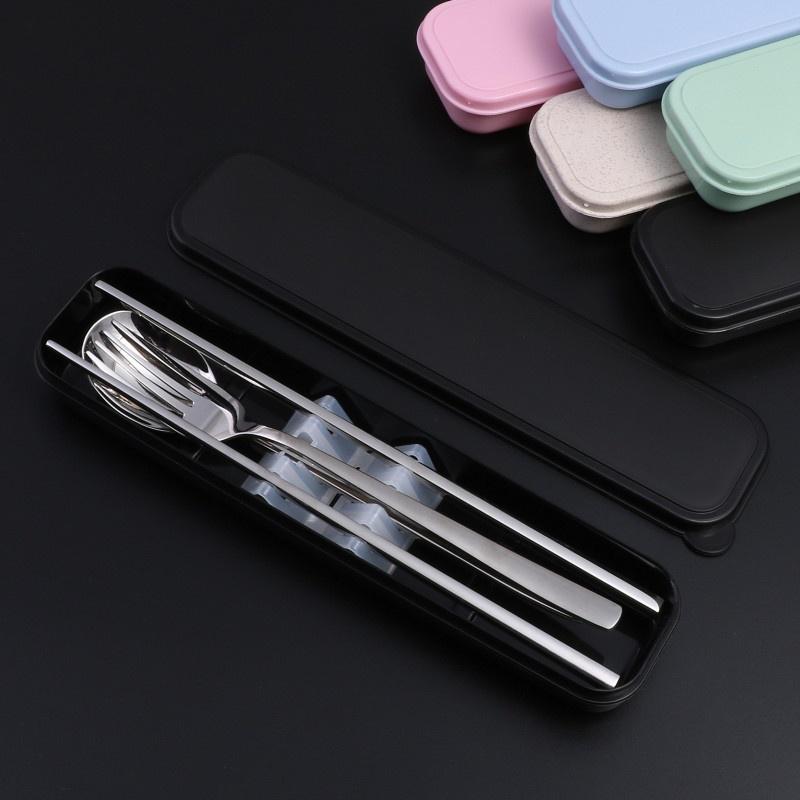 Travel Dinnerware Set 6 Pcs Stainless Steel Cutlery Student School Dinner Set With a Black Box