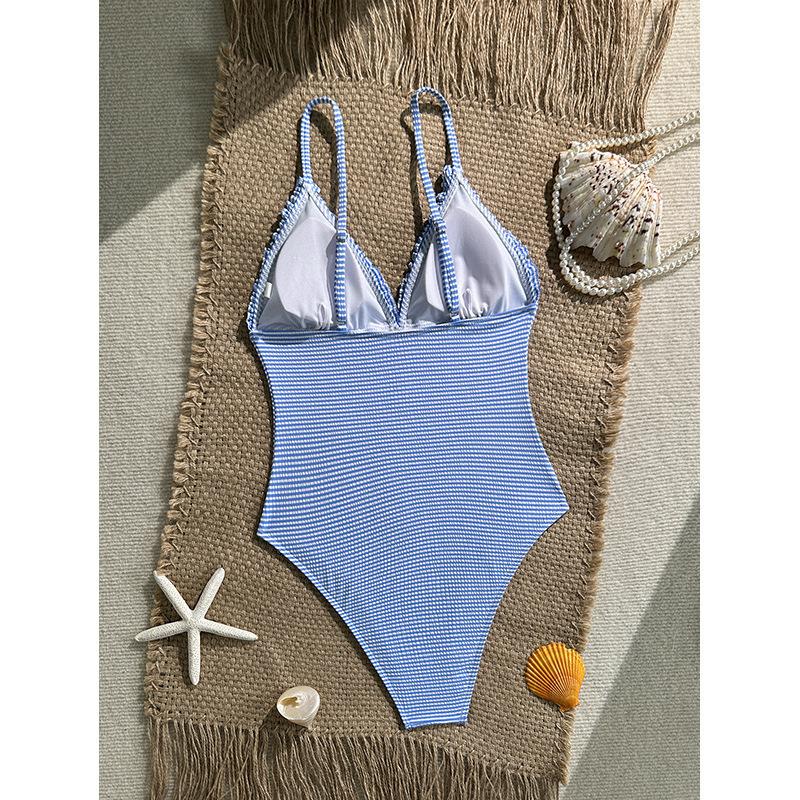 New Sexy Striped Frilled Strappy Women Swimwear One Piece Swimsuit Female Monokini Padded Bather Bathing Suit