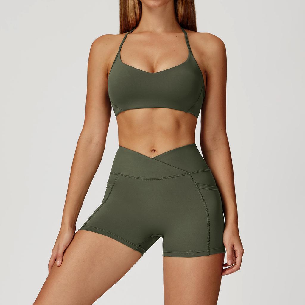 JYL Naked Fashion Yoga Set Cross Back Quick Dry Running Outfit