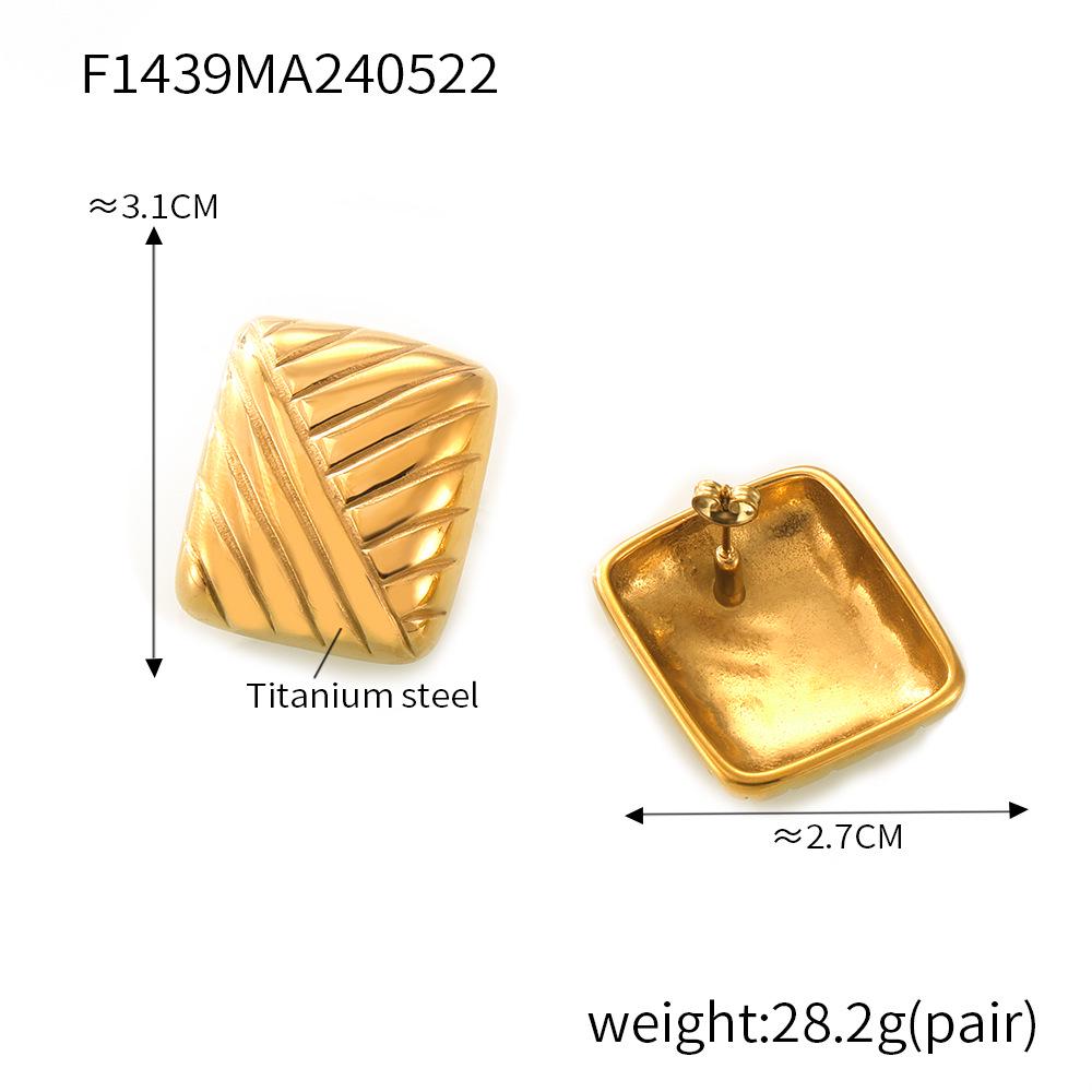 18K Gold Plated Titanium Steel Striped Earrings - European & American Style, Simple Niche Design, Non-Fading Fashion Accessory.