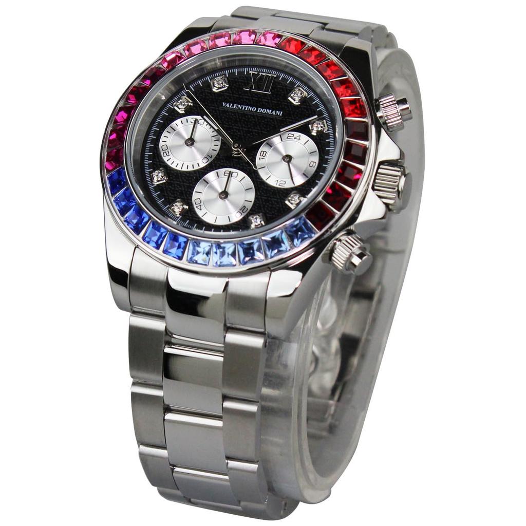 VALENTINO DOMANI Watch with Black and Zirconia Bezel Men's Zirconia, Silver, Face, (VD006MSB)