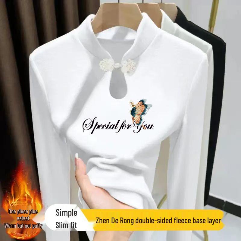 

Women s Autumn/Winter Frog Button Stand Collar Long Sleeve T-shirt with Water Drop Print M (80-100 jin)