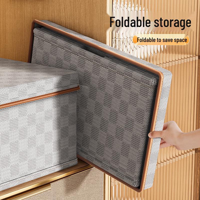 Plaid Non-Woven Clothes Storage Box with Lid for Home Organization