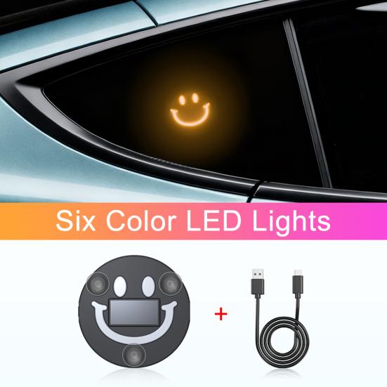 Solární Autonabíječka s Neonovým Světlem Úsměv, 6 Barev, Přísavka, Dekorativní Lampa pro Trojúhelníkové Okno, Bezdrátová LED Atmosféra, Interiér, Exteriér, Autopříslušenství