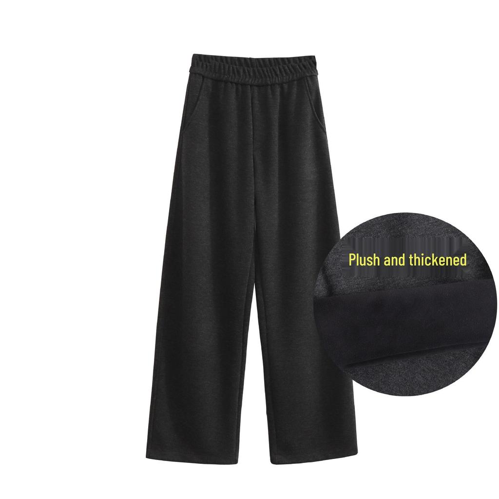 Women's Plus Size Wool Blend Fleece-Lined Curved Leg Pants for Autumn/Winter