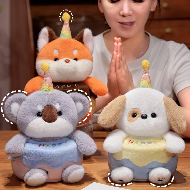 Plush Singing Birthday Cake Music Dog Fox Koala Doll Gift Decoration Surprise