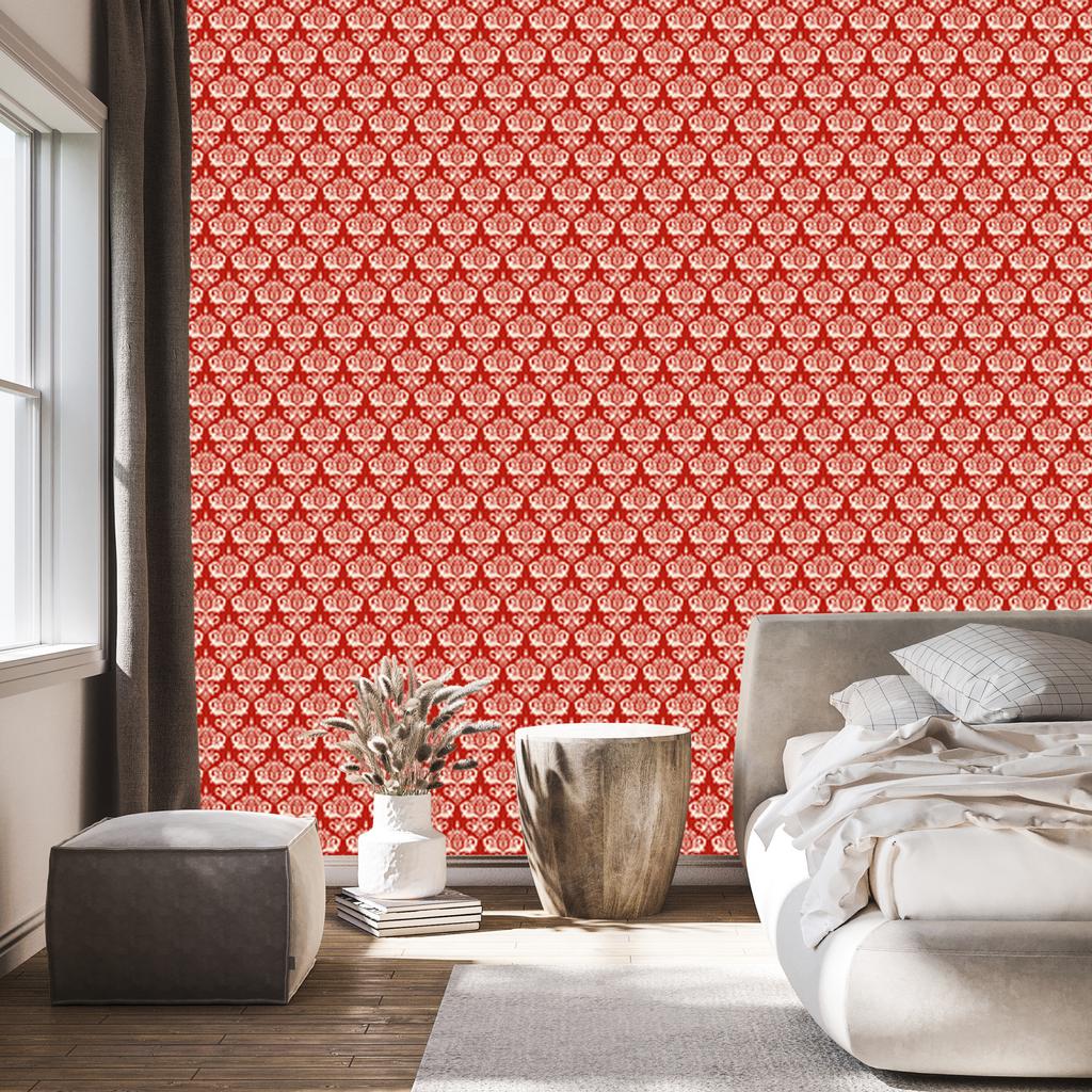 Christmas Damask Wallpaper Coral and Red 50x1000