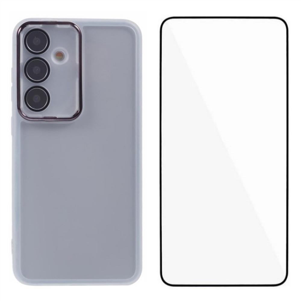 

WANLONFENG DKSM Series for Samsung Galaxy S25+ TPU Case Electroplated Frame with Tempered Glass Transparent White