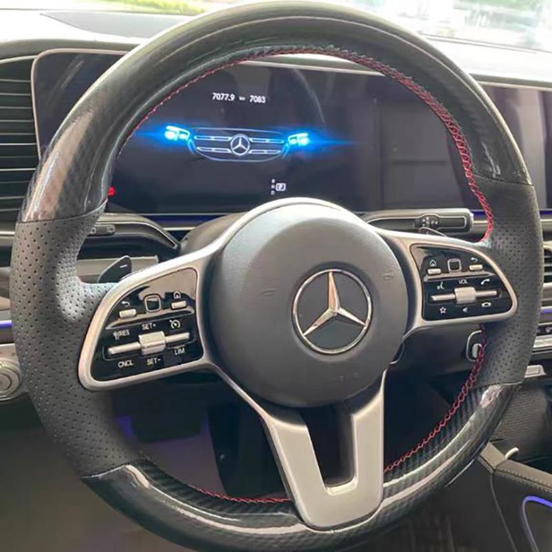 For Mercedes Benz A C Class E260 E300 GLB GLA GLE GLC Manual Sewing Car Steering Wheel Covers Car Accessories Genuine Leather