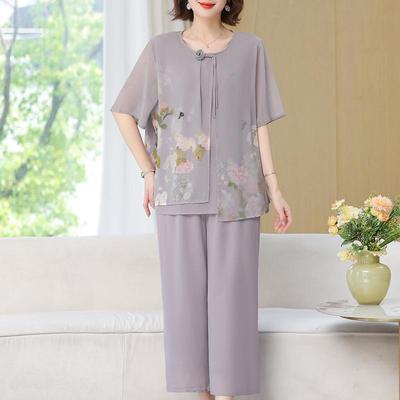 Nadměrná velikost 4XL-8XL Letní Oversize Šifonové Dvou dílné Sety Dámské Oblečení Poloviční Rukáv Ležérní Elegantní Volné Široké Nohy Kalhotové Sety