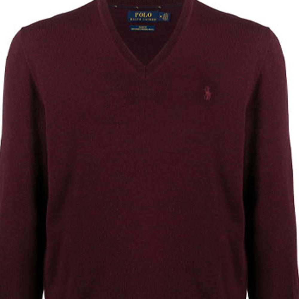 Polo Ralph Lauren FW21 Solid Color V-Neck Knitted Wool Sweater Men Sweater Red 710714347-021