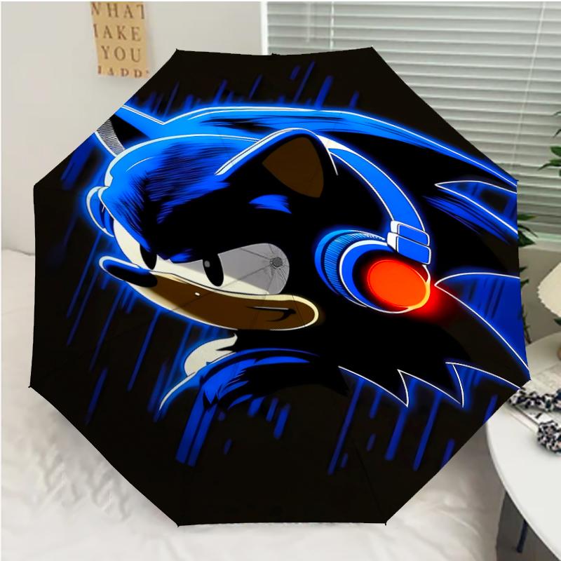 Sonic the Hedgehog Print Automatic Umbrella, 8 Rib Iron Frame, Plastic Handle, Suitable for Outdoor Travel &Daily , Ideal Gift