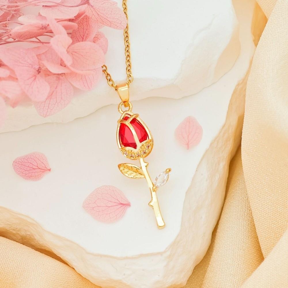 Layered Zircon Pendant Minimalist Stainless Steel Choker Tulip Flower Pendant Necklace For Women Style B
