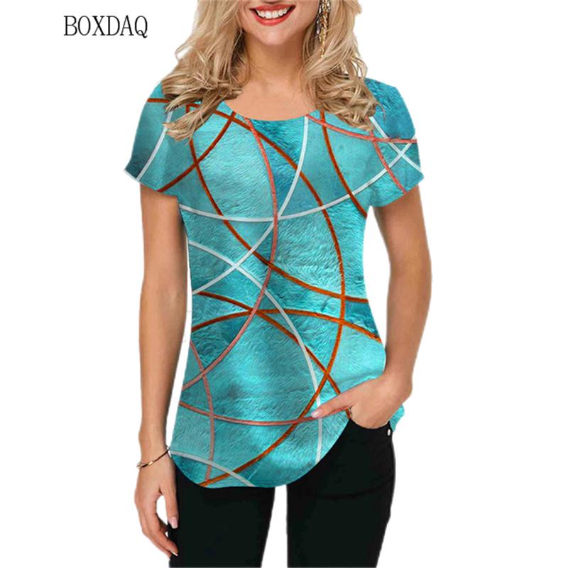 Geometric Graphic Women 3D Printed T-shirts Short Sleeve Ladies Simple T Shirt Summer Casual Round-Neck Female Oversized Tops