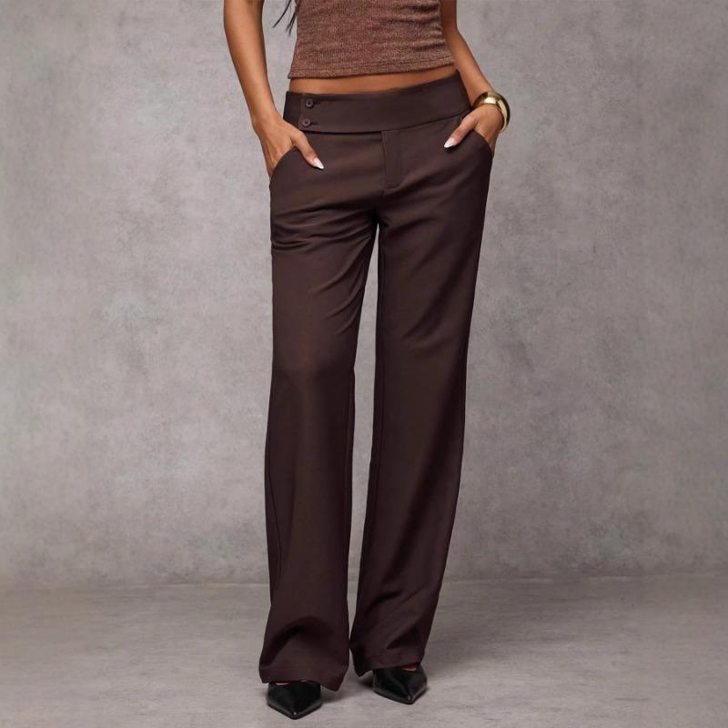 Womens Solid Color High Waisted Wide Leg Suit Pants S