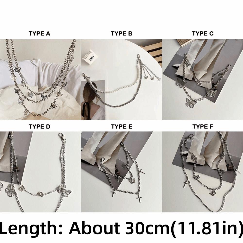 Gothic Punk Street Belt Multi-layer Metal Alloy Multi-layer Trousers Multi-layer Chain Keychain Detail Hip Hop Crochet Pants