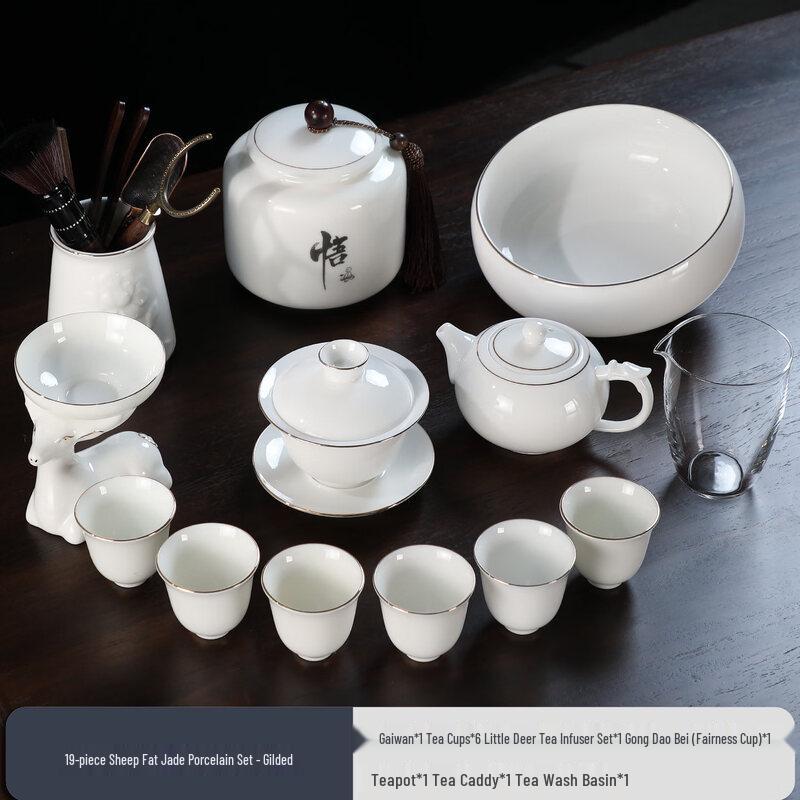 

14-Piece Suet Jade White Porcelain Tea Set