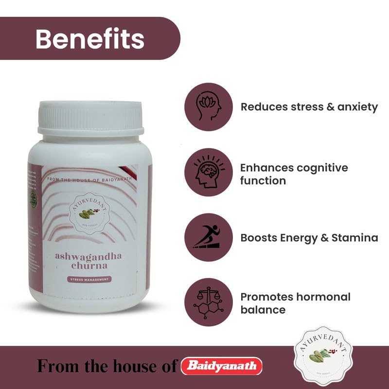 Baidyanath Ayurvedant Ashwagandha Churan 100 GM Pack Of 1 Stress Management Energy Support