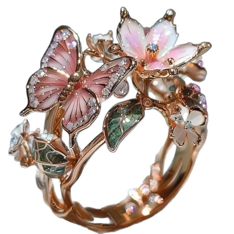 Exquisite Enamel Butterfly and Flower Ring - Hong Kong Disney Collection.