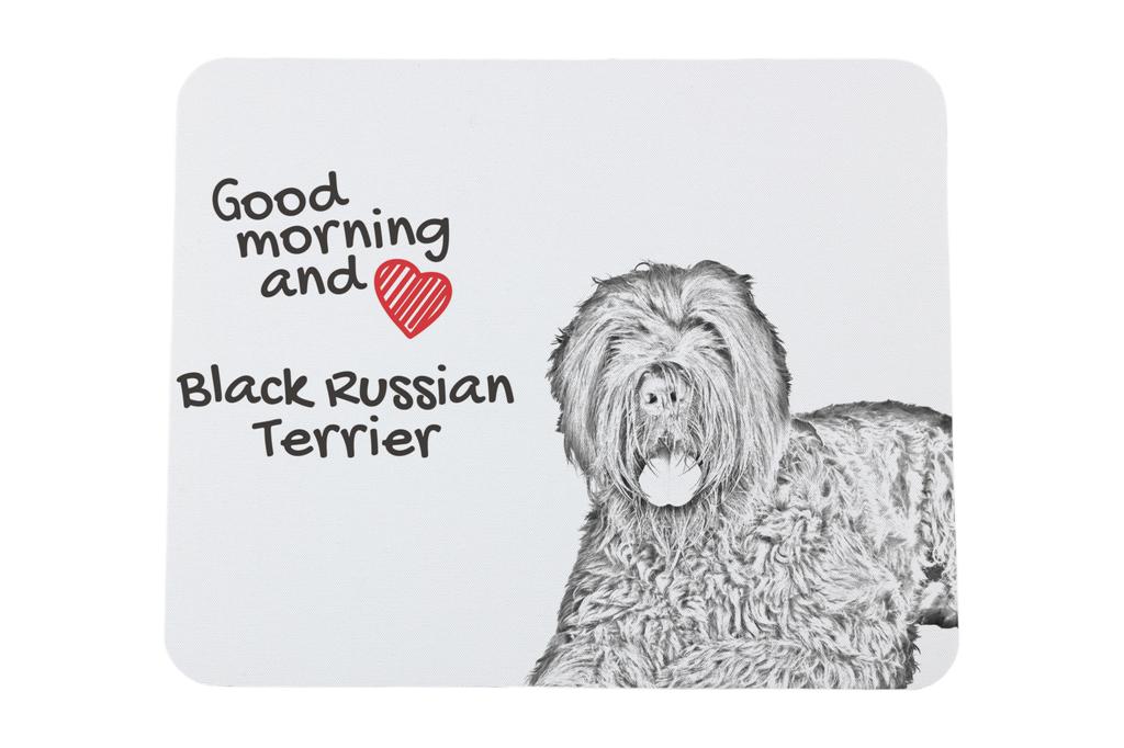 Czarny Terier Rosyjski, Chornyi Terrier - podkładka pod mysz z nadrukiem, spersonalizowana podkładka pod mysz z motywem psa, unikalny gadżet dla pracownika biurowego marki Art-Dog