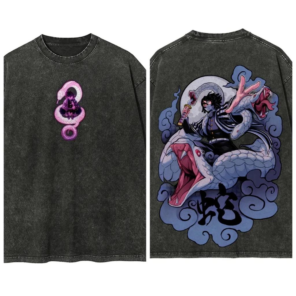 Demon Slayer Washed Retro Short Sleeve T-Shirt Casual Summer Wear Men Women Comfortable Short Sleeve Half Sleeve Sports Popular Top