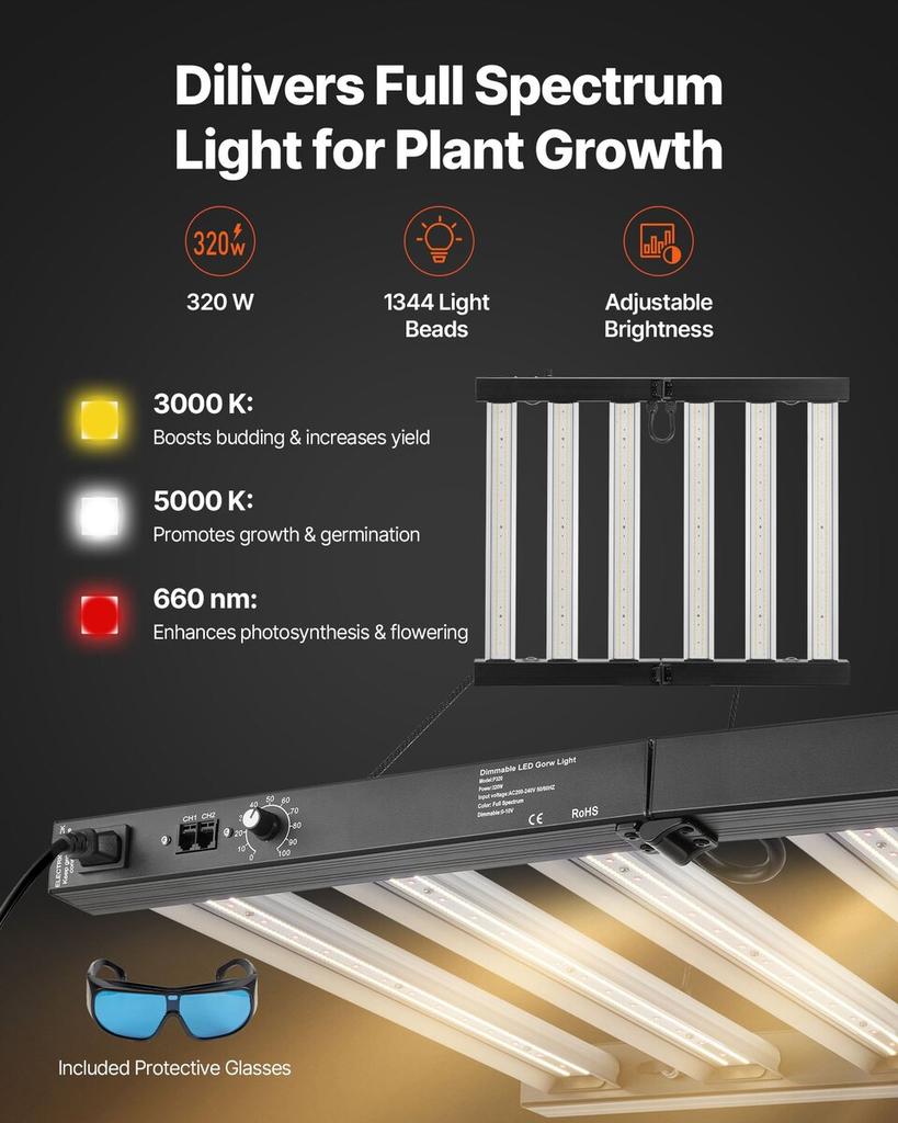 Indoor Grow Tent Kit, 100 x 100 x 200 cm, Indoor Plant Tent with Full Spectrum LED Grow Light & Ventilation System, 600D High Reflective Mylar,