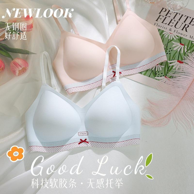 Polka Dot Bow Sweet Ballet Style No Wire Bra For Women