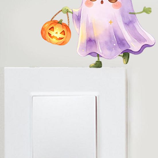 Seasonal Wall Decals Halloween Pumpkin Ghost Switch Sticker, Cartoon Light Self-Adhesive Panel Stickers Decoration Decal for Living Room Bedroom