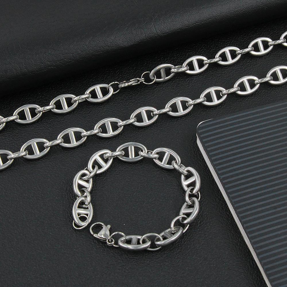8mm/10mm Stainless Steel Hip Hop Coffee Bean Chains Necklaces Pig Nose Chains Bracelets Punk Necklace Men's Hip Hop Jewelry