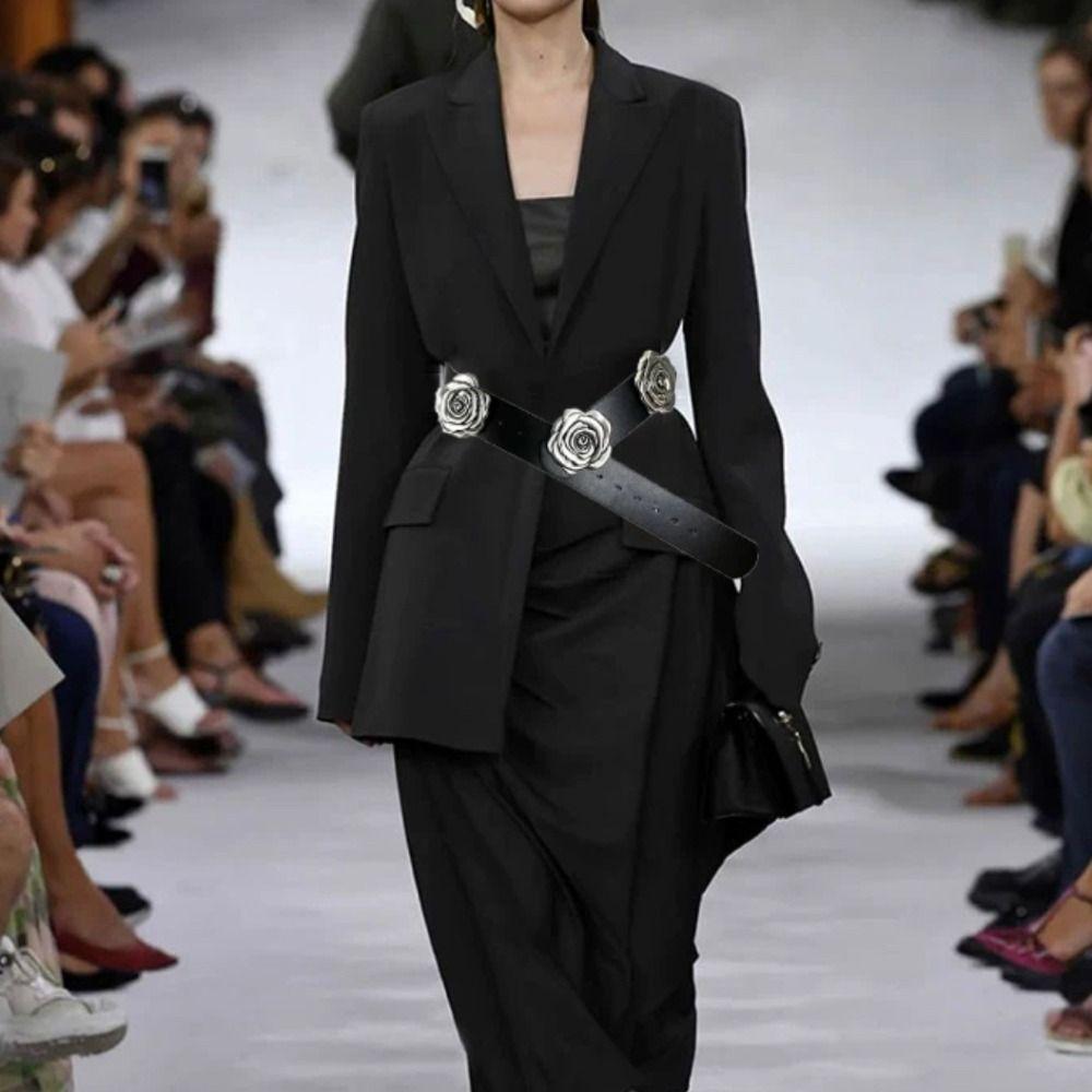 Zink Zinklegierung Rose Blume Taillengürtel Jeans Dekor Breiter Bund Verstellbarer PU-Ledergürtel Geschenk