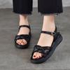Johnature Casual Versatile Sheepskin Sandals Peep Toe Soft Soled Genuine Leather Flat Women's Shoes