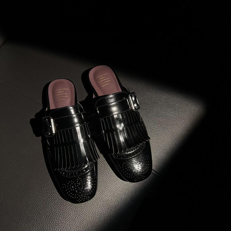 

Fashion 2025 New Genuine Leather Tassels Loafers Woman Round Toe Slip-on Casual Shoes Spring Summer Shoes Outdoors Walk Shoes Woman 34 чёрный