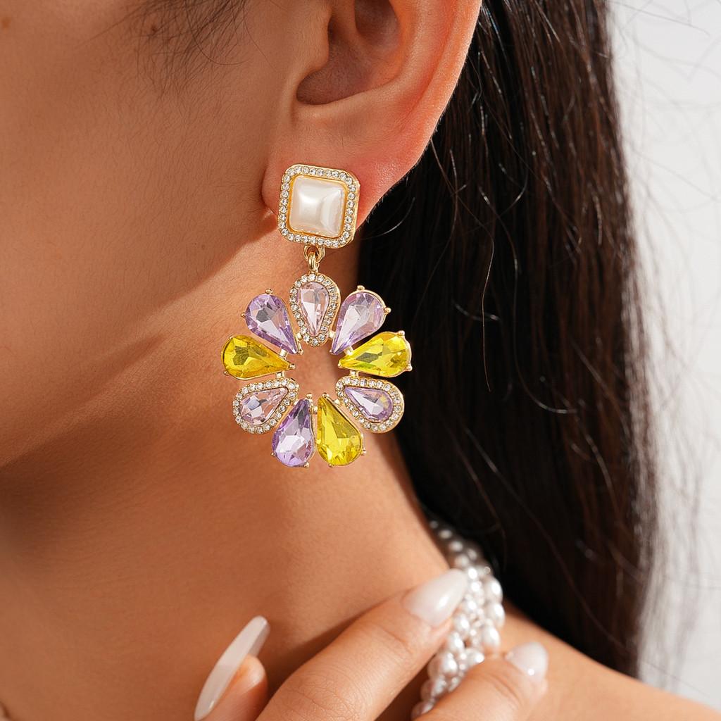 Pinkdudu Fashion Colorful Flower Drop Earrings Personality Elegant Trendy Alloy Rhinestone Earrings Jewelry Gift for Women PD1755
