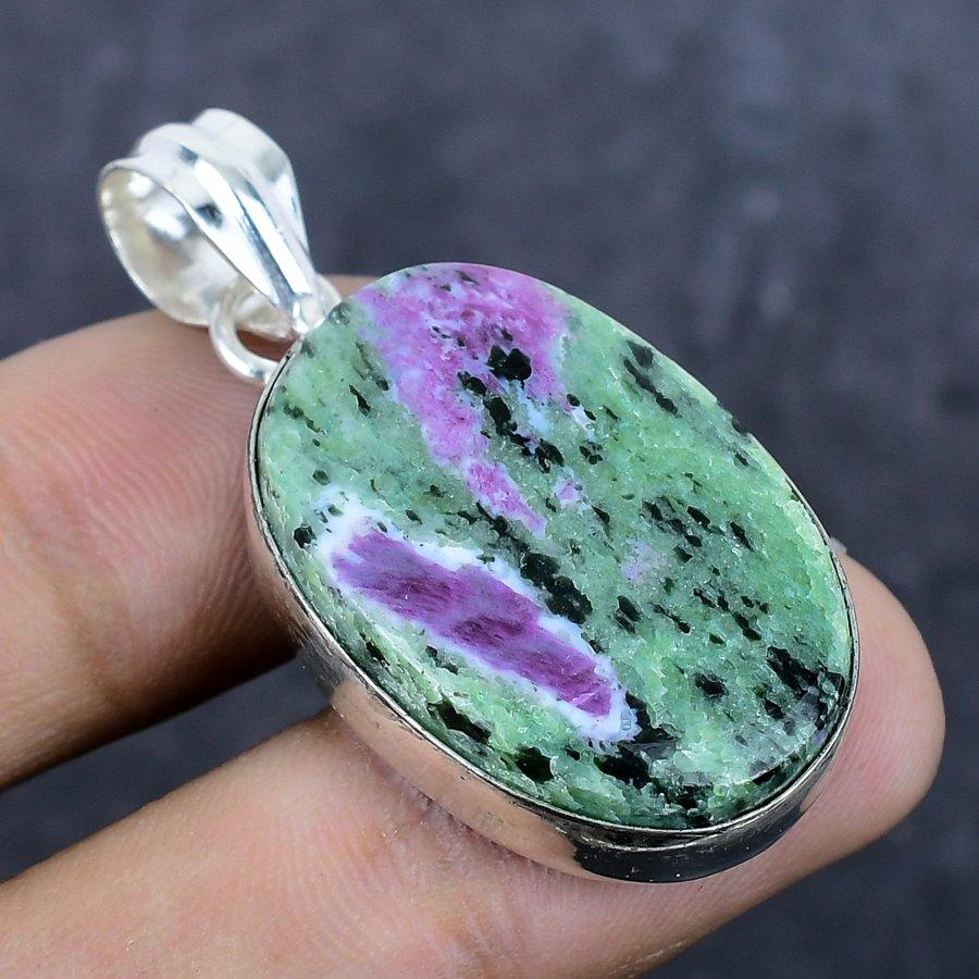 Natural Ruby Zosite Gemstone 925 Sterling Silver Jewelry Pendant 1.77" L3A08
