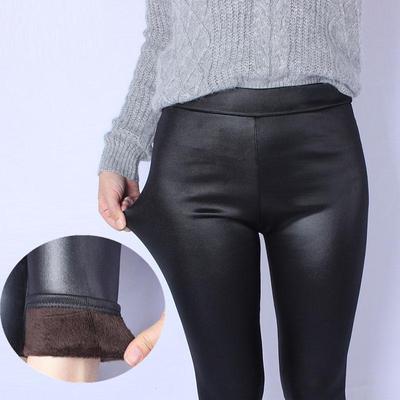 XL-6XL Obcisłe spodnie ze sztucznej skóry Ciepłe spodnie oraz aksamitne pogrubienie damskie zimowe legginsy w dużym rozmiarze