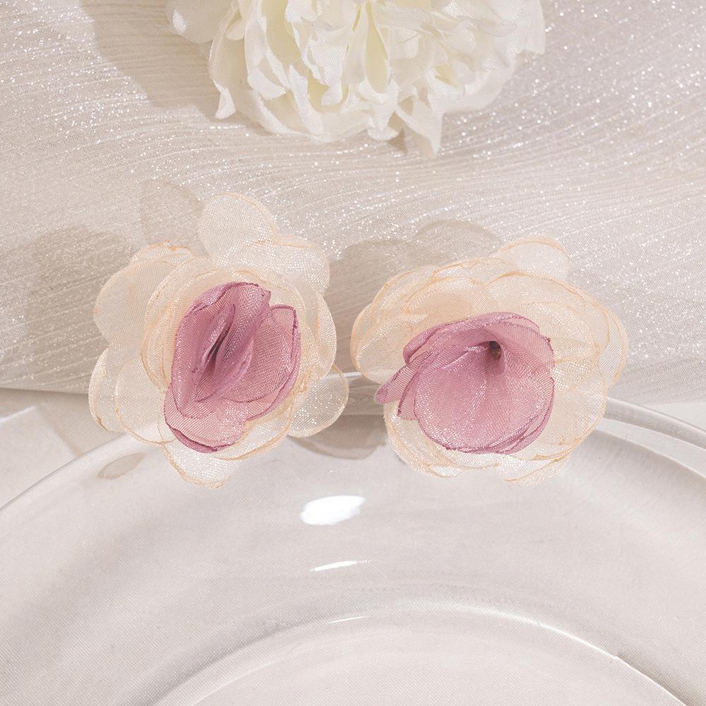 Pink Lace Floral Tassel Pearl Earrings - Elegant Summer Mesh Design