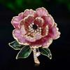 Luxury Enamel Peony Flower Brooches for Women Rhinestone Plant Pins Necklace Event Party Gifts Decoration Clothes Accessories