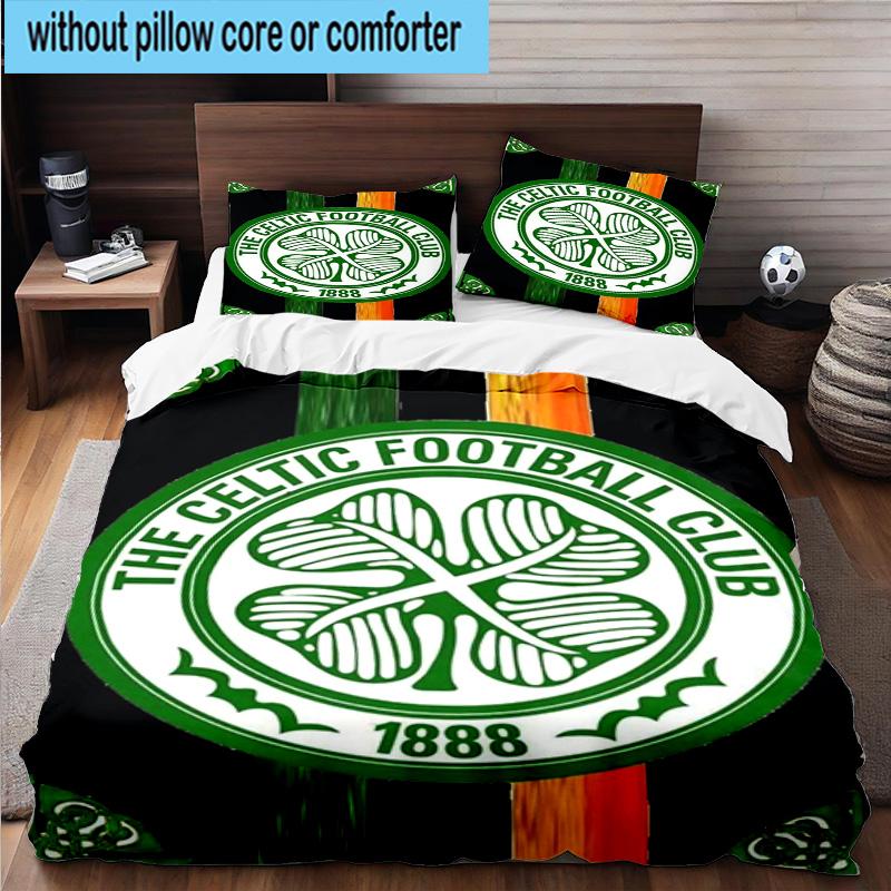 3pcs Celtic Football Club Crest Printed Bedding Set Duvet Cover Closure Includes 1 Duvet Cover & 2 Pillowcases Bedding Sets Home Decor Gifts
