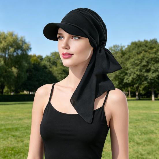 Women Headscarf Hat Flower Pattern Lace-up Ribbon Turban Hat Outdoor Travel Cycling Sunshade Cap Headwear