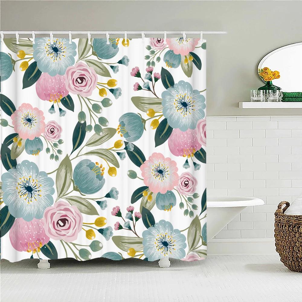 Beautiful Butterfly 3D Shower Curtains With Hooks Waterproof Fabric Flowers Printed Bathroom Curtain 180X180 Bathtub Screen